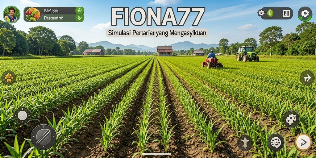 Screenshot FIONA77 menampilkan suasana ladang yang asri dengan aktivitas pertanian.