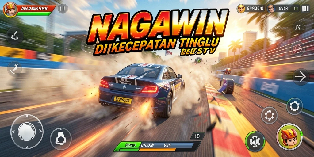 Gameplay balapan seru di NAGAWIN dengan mobil kustom dan trek menantang.