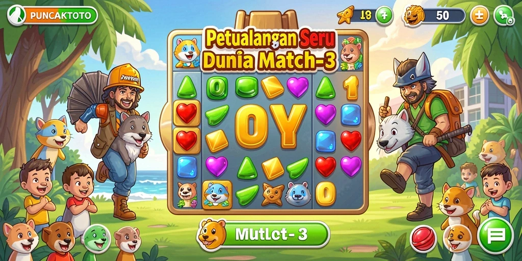 Gameplay seru PUNCAKTOTO dengan tantangan Match-3 yang menarik.